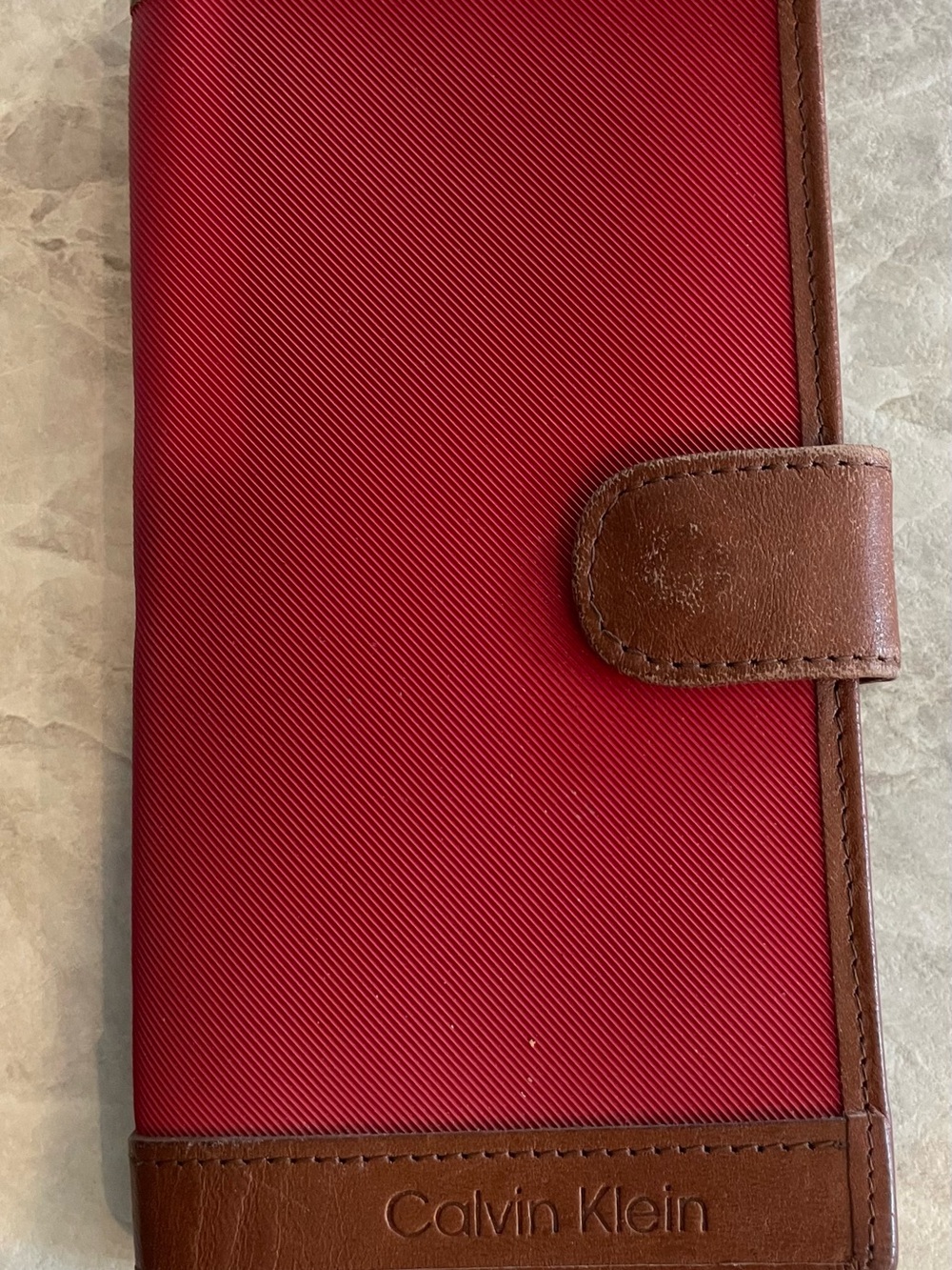 Calvin Klein Red Wallet with Brown Leather Trim